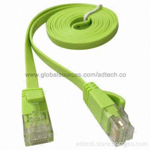 Molded Cat5e UTP Flat Patch Cable, Green, 4-pair 32AWG, 0.24 Inch Cable Width, UL-certified
